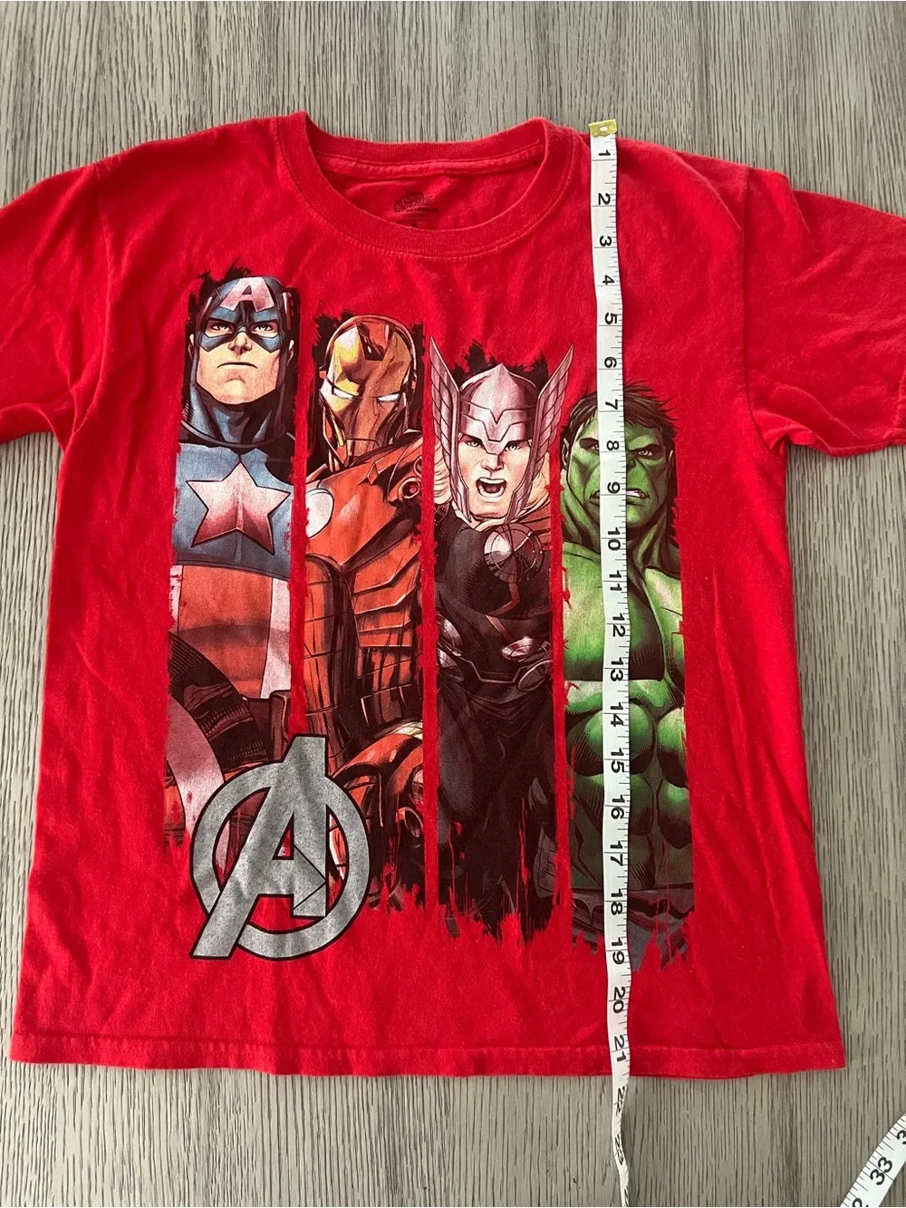 Marvel Avengers Red Graphic Kids Tee with Captain America Iron Man Thor Hulk - Picture 6 of 8